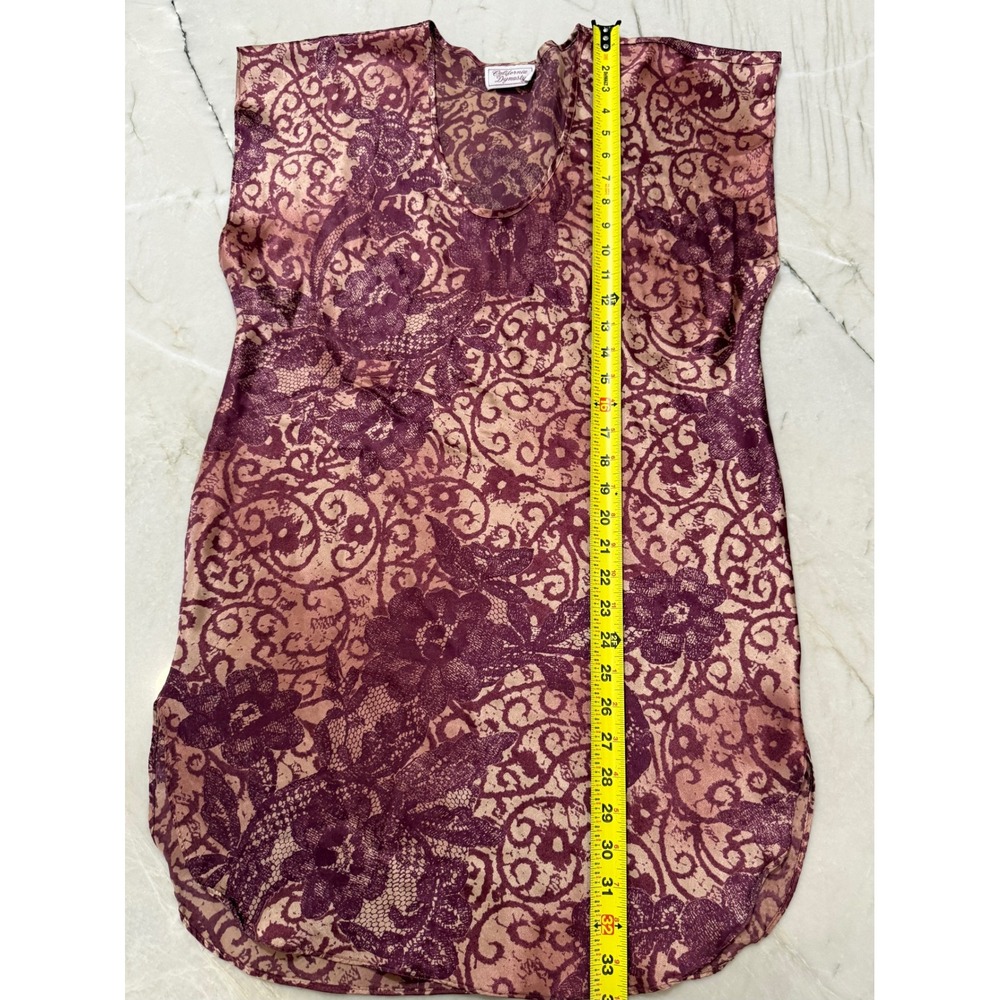 California Dynasty Vintage Mauve Floral Satin Nightgown V-Neck Chemise Sleepwear - Picture 6 of 11